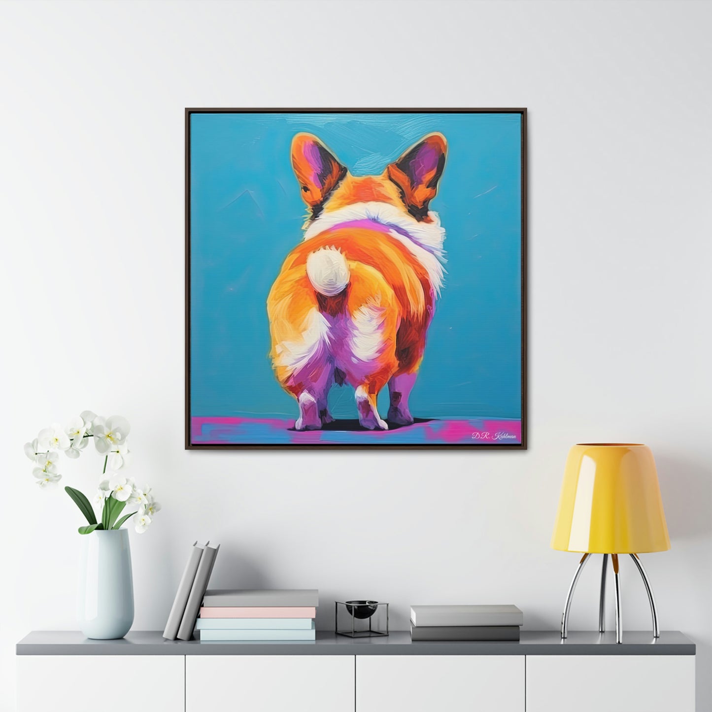 Corgi Butt Blue on Canvas