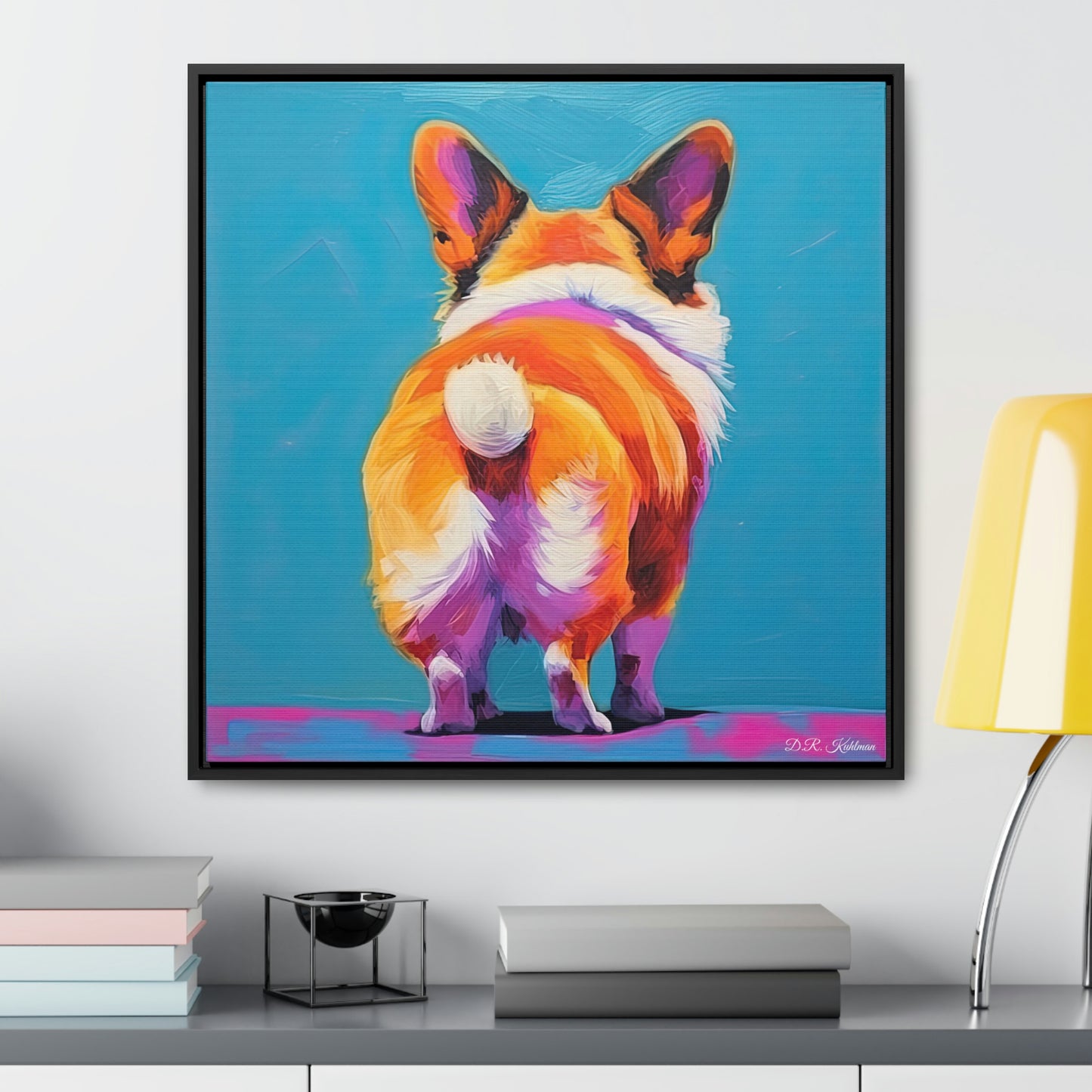 Corgi Butt Blue on Canvas