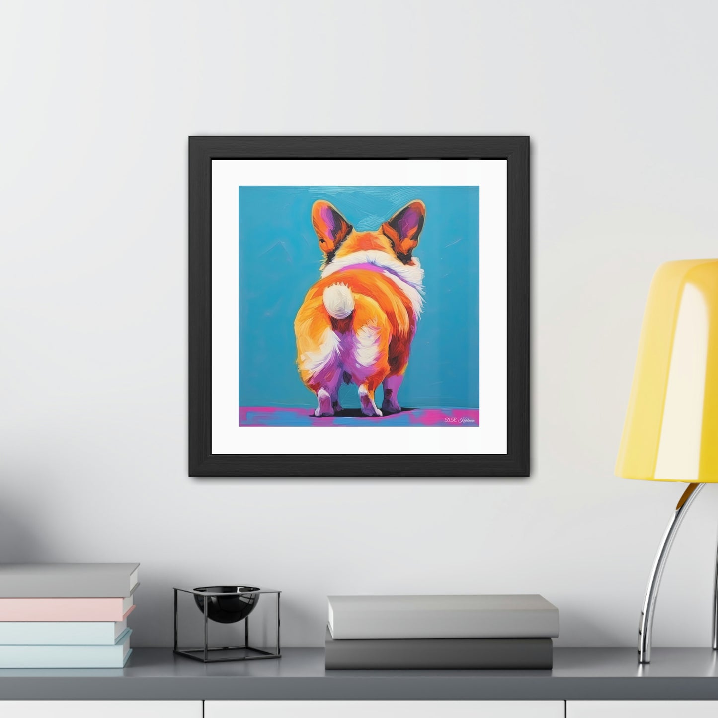 Corgi Butt Blue - Framed Fine Art Print