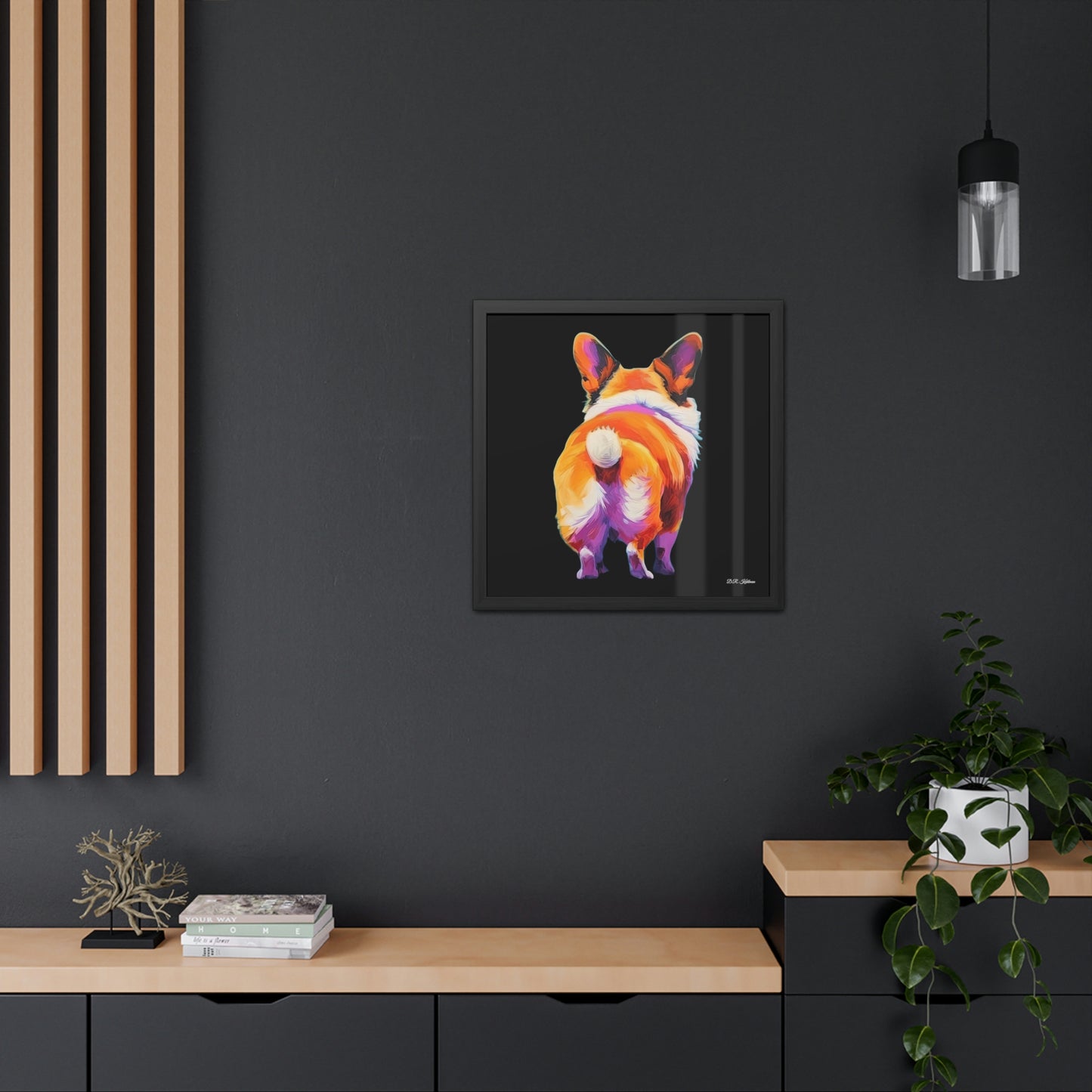 Corgi Butt Black - Framed Fine Art Print