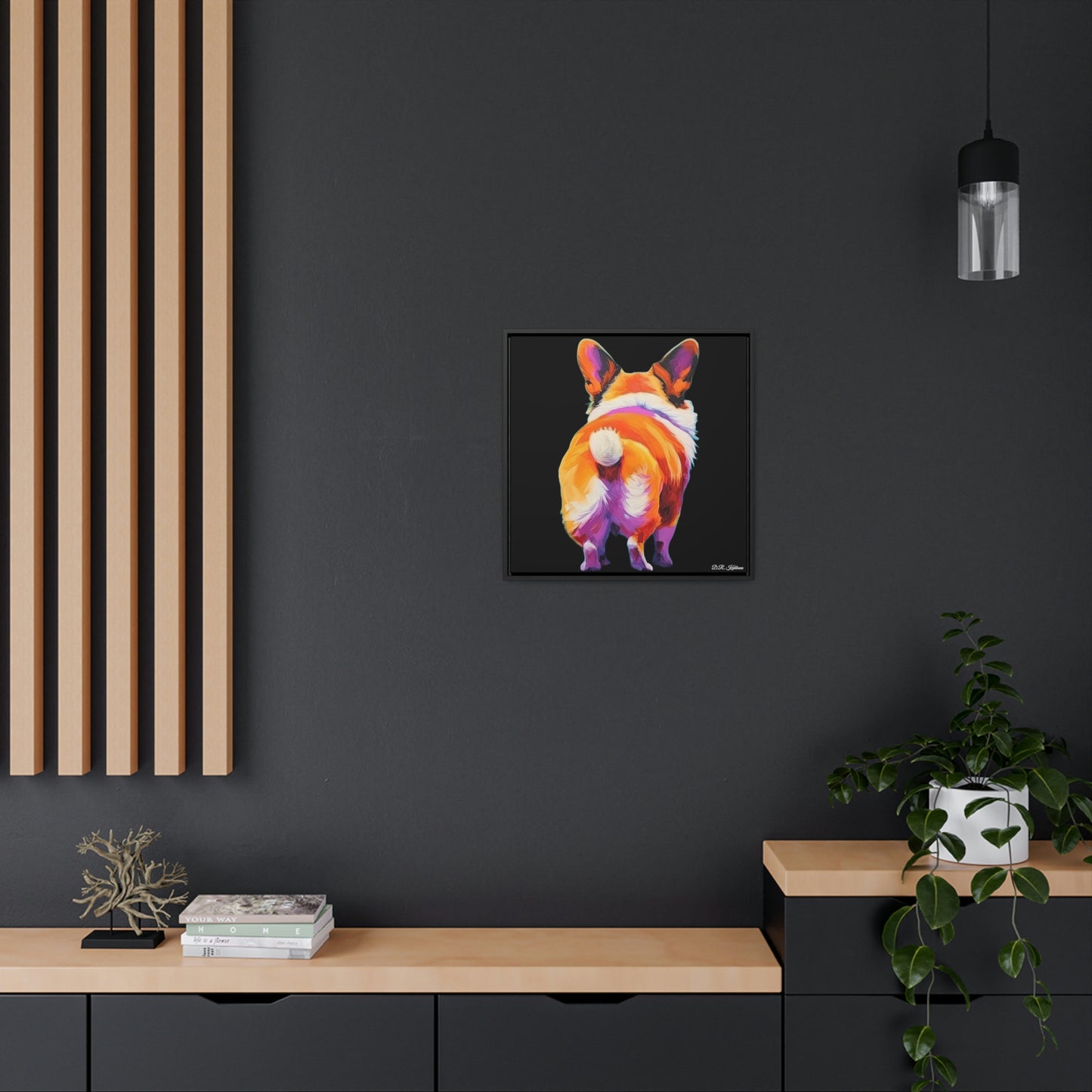 Corgi Butt Black on Canvas