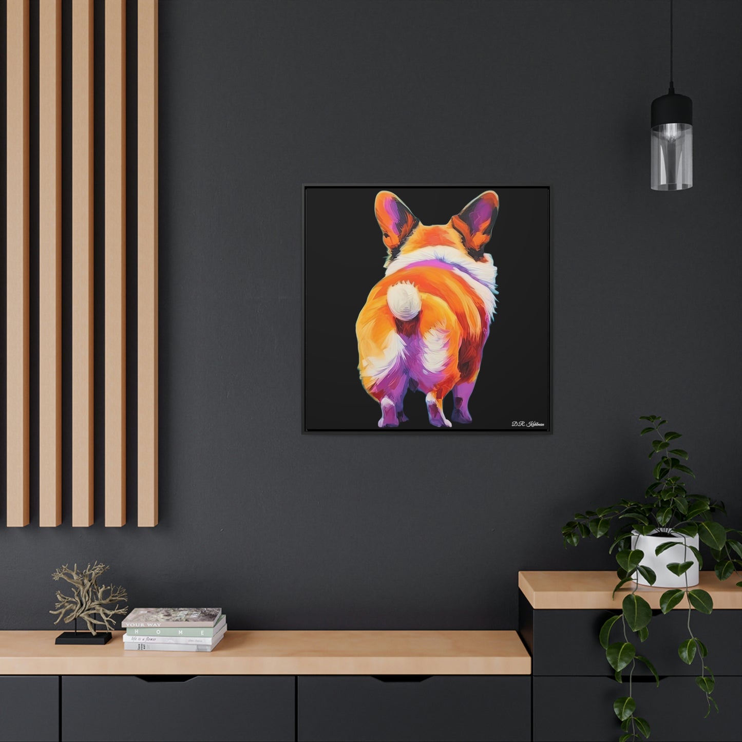 Corgi Butt Black on Canvas