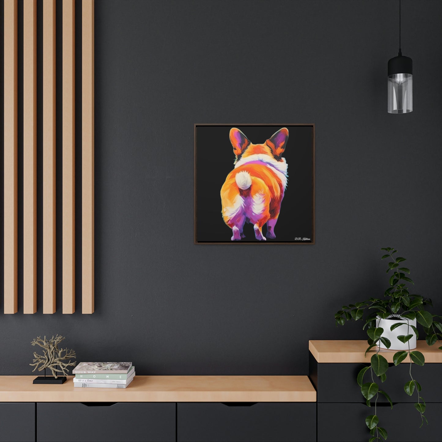 Corgi Butt Black on Canvas