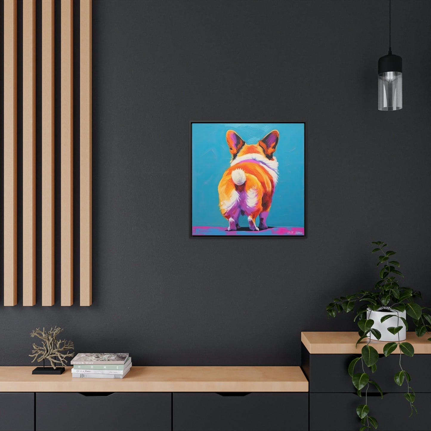 Corgi Butt Blue on Canvas