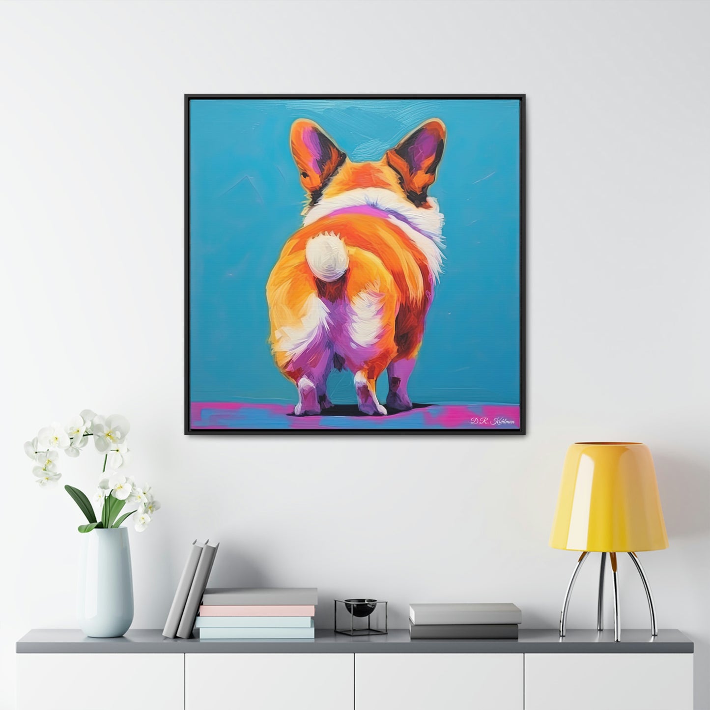 Corgi Butt Blue on Canvas