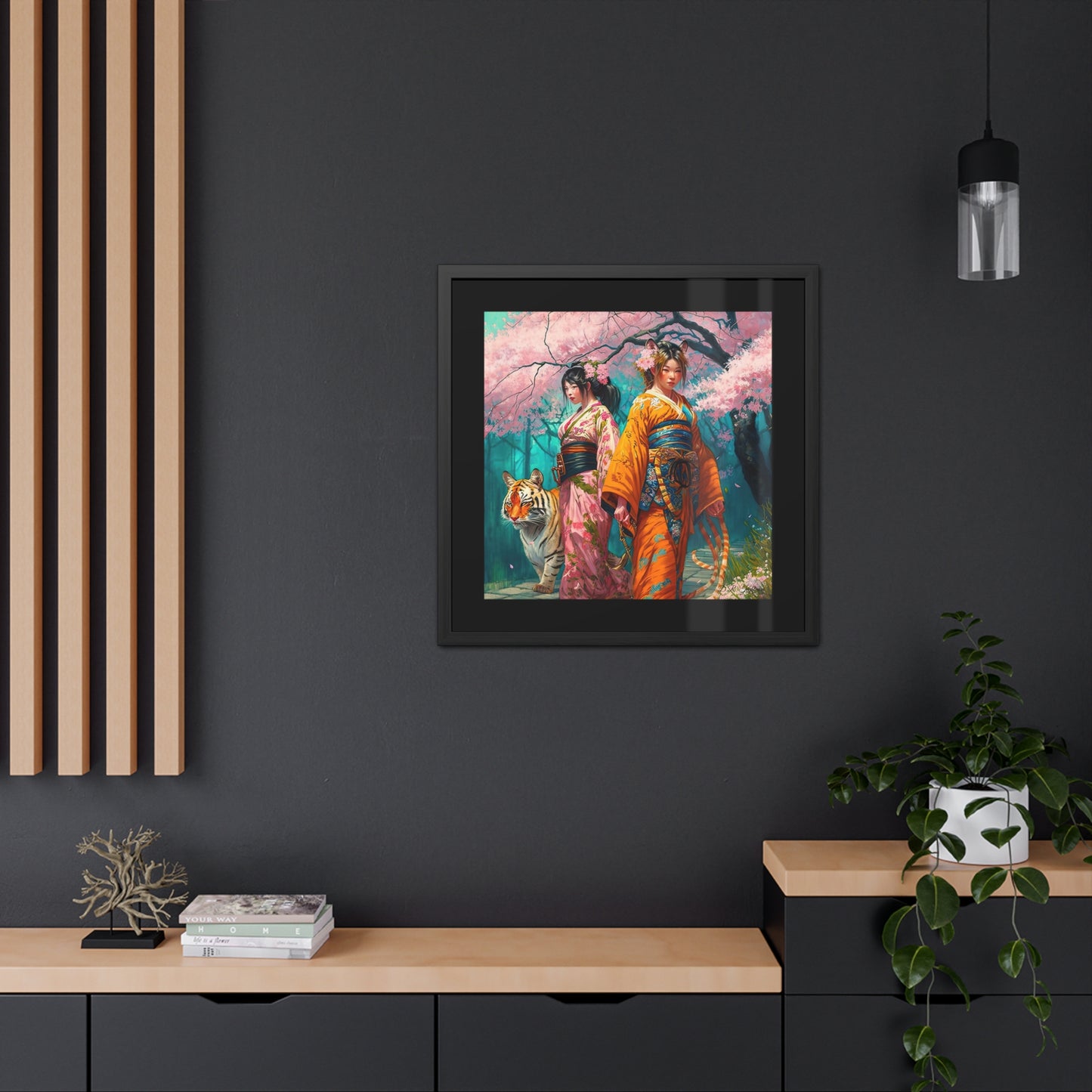 Cherry Blossom Tiger Geishas - Framed Fine Art Print