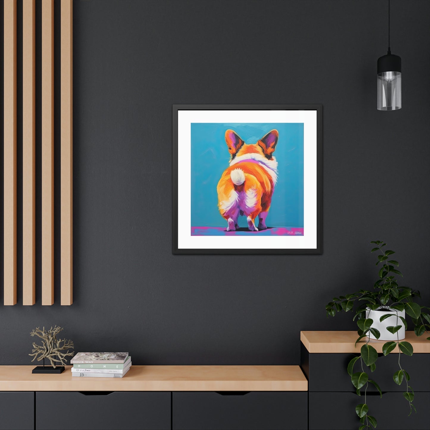 Corgi Butt Blue - Framed Fine Art Print