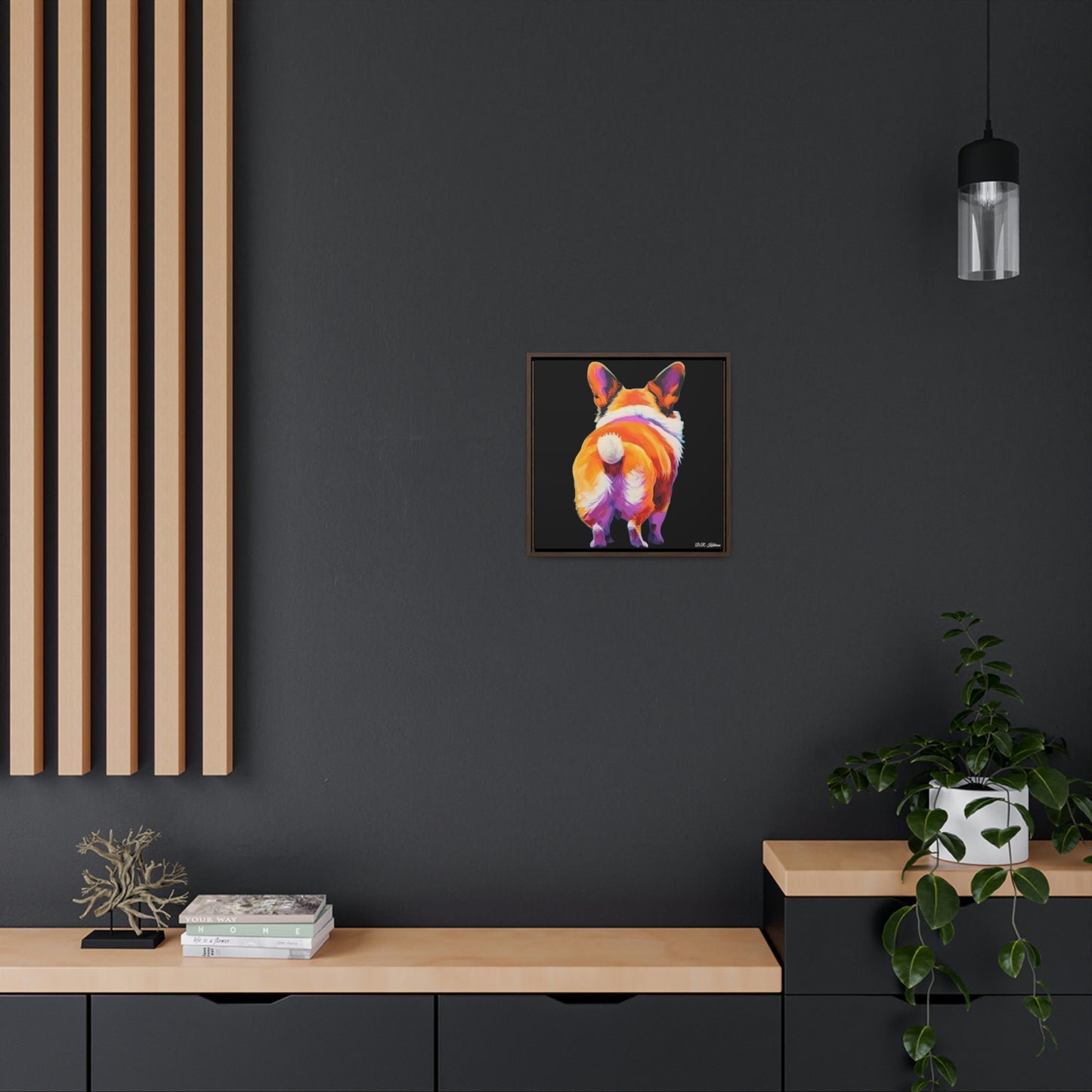 Corgi Butt Black on Canvas