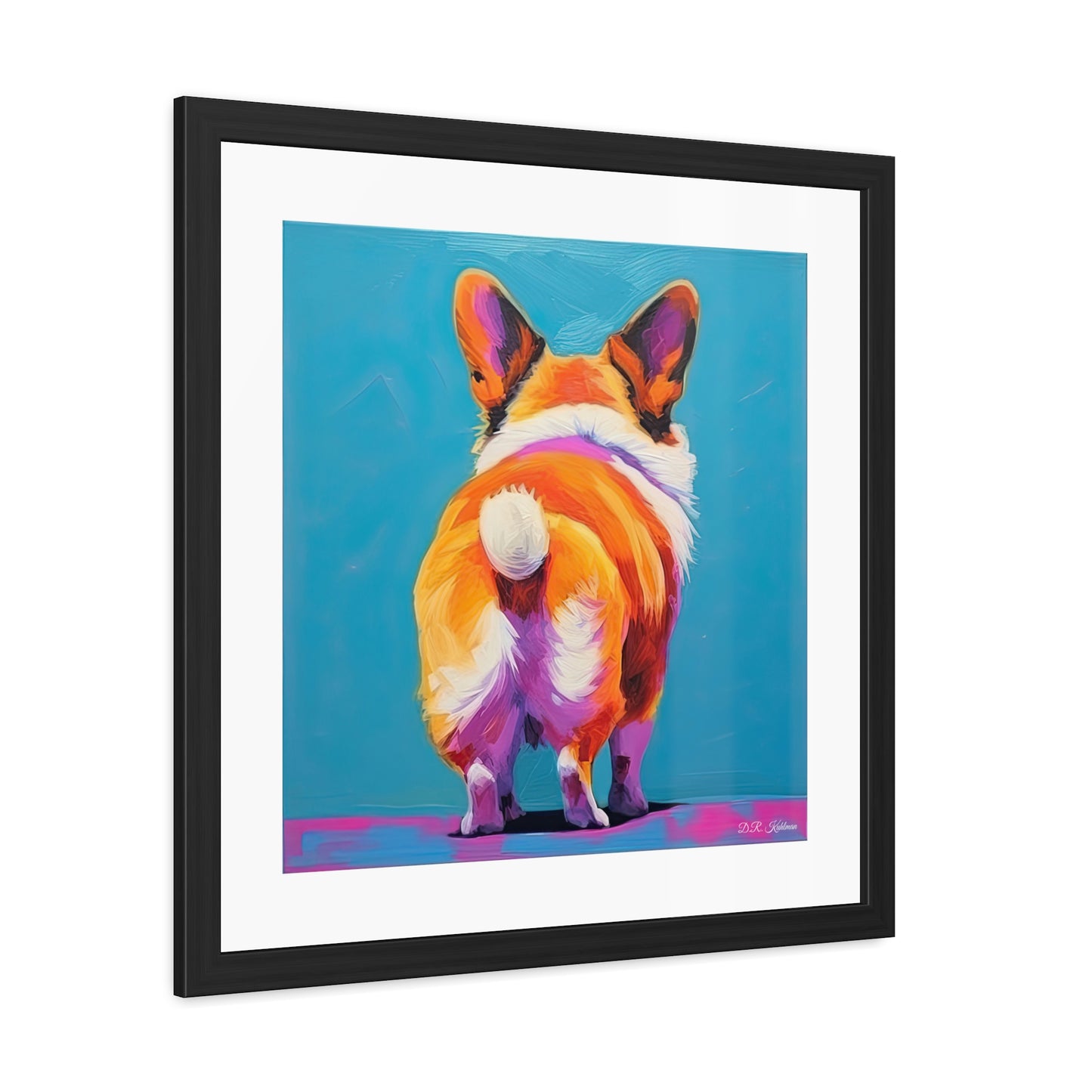 Corgi Butt Blue - Framed Fine Art Print