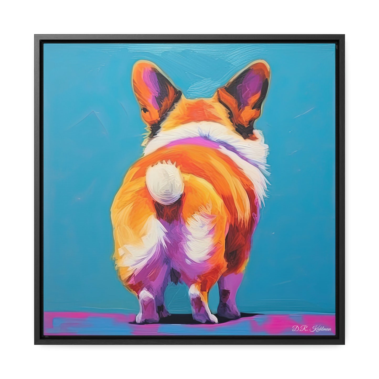 Corgi Butt Blue on Canvas