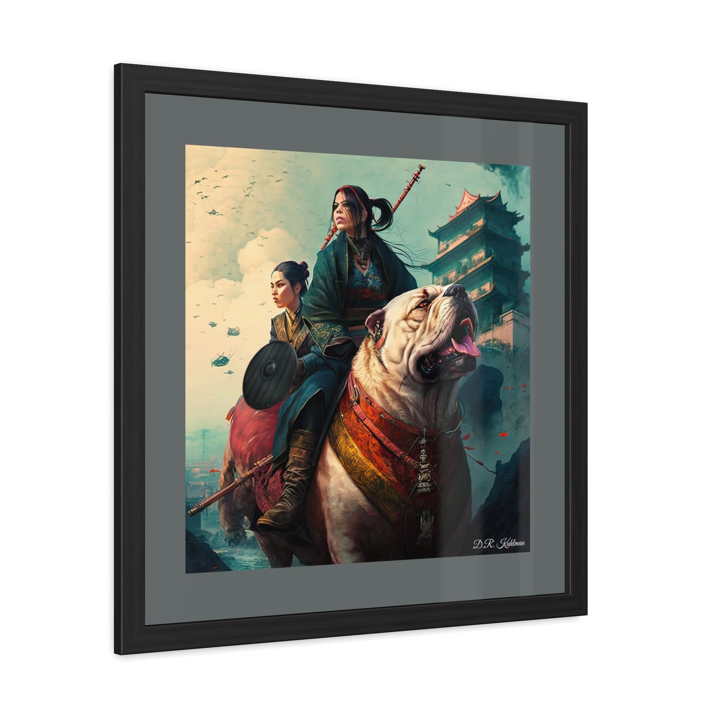 Samurai Sisters Battle Dog - Framed Fine Art Print