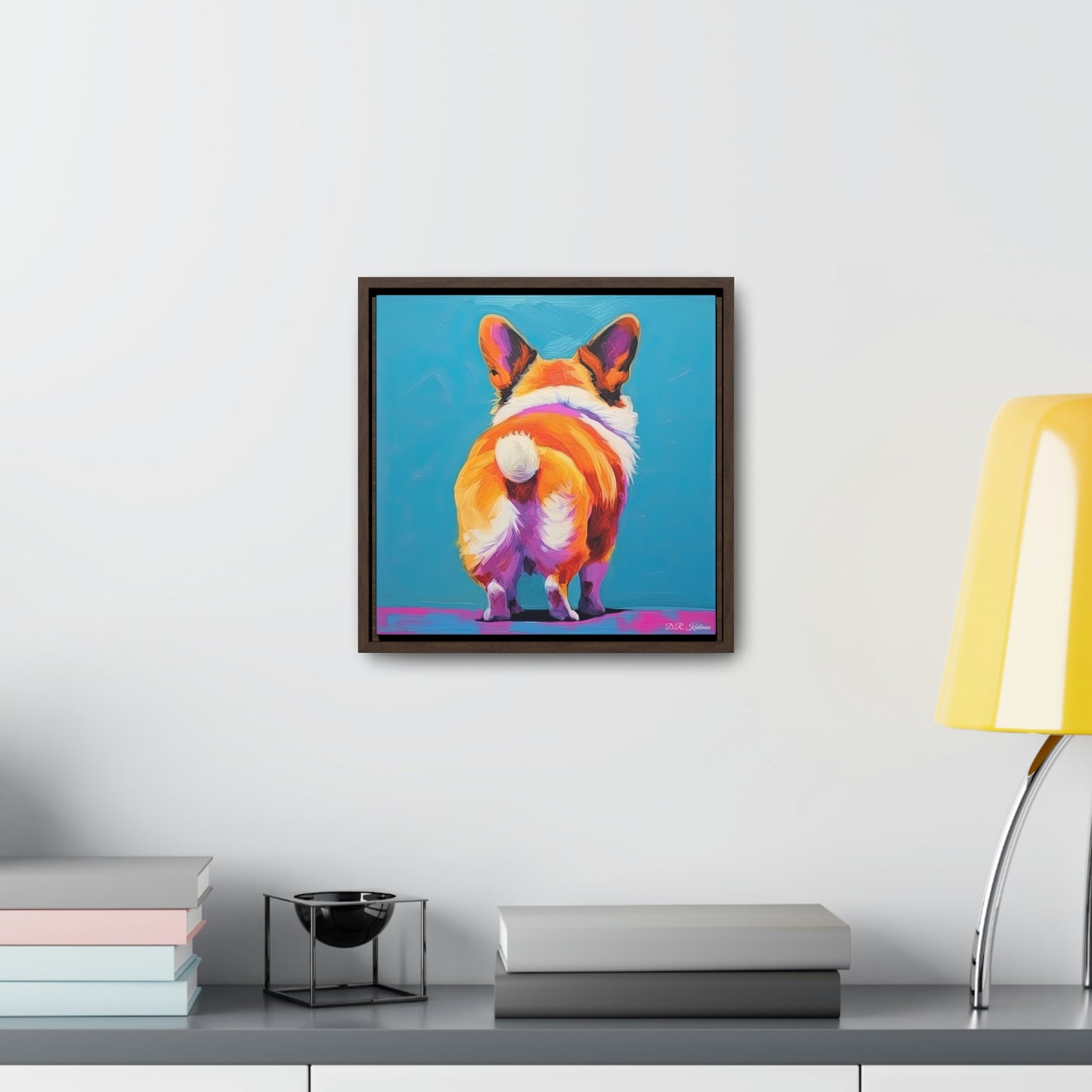 Corgi Butt Blue on Canvas