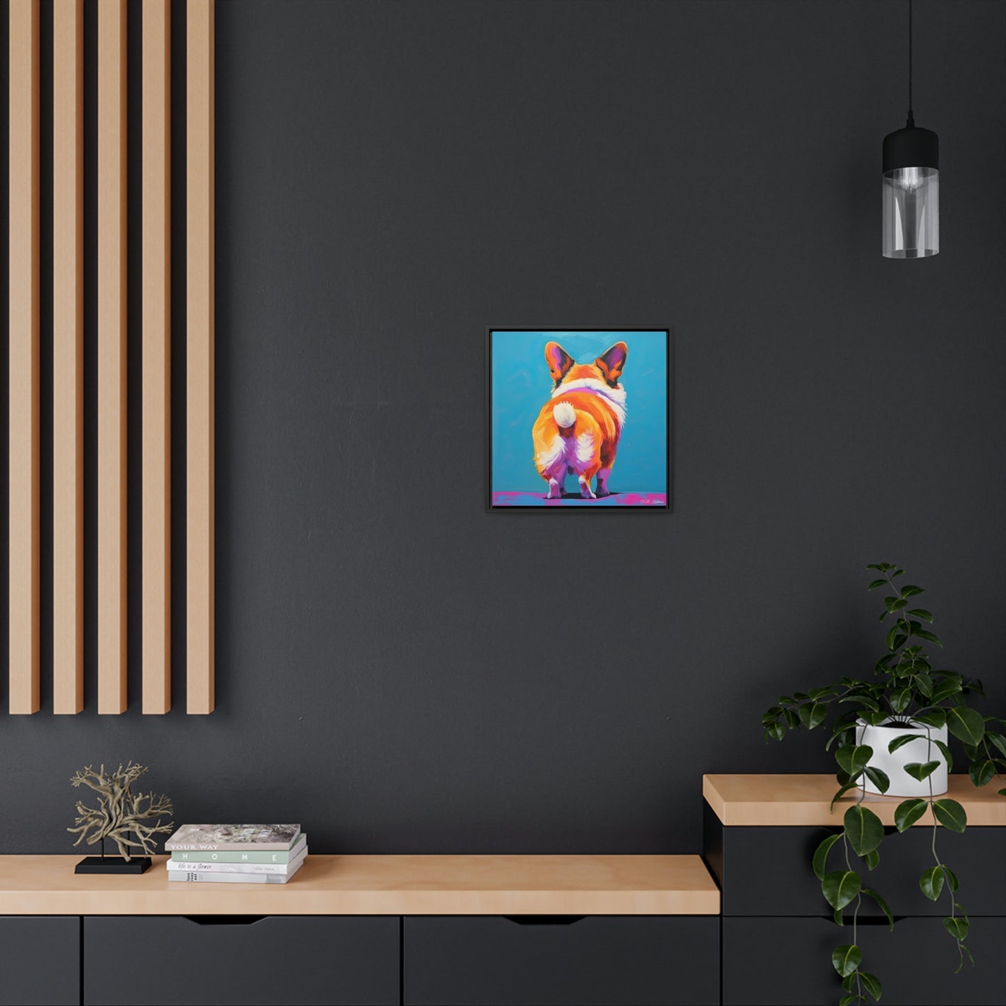 Corgi Butt Blue on Canvas