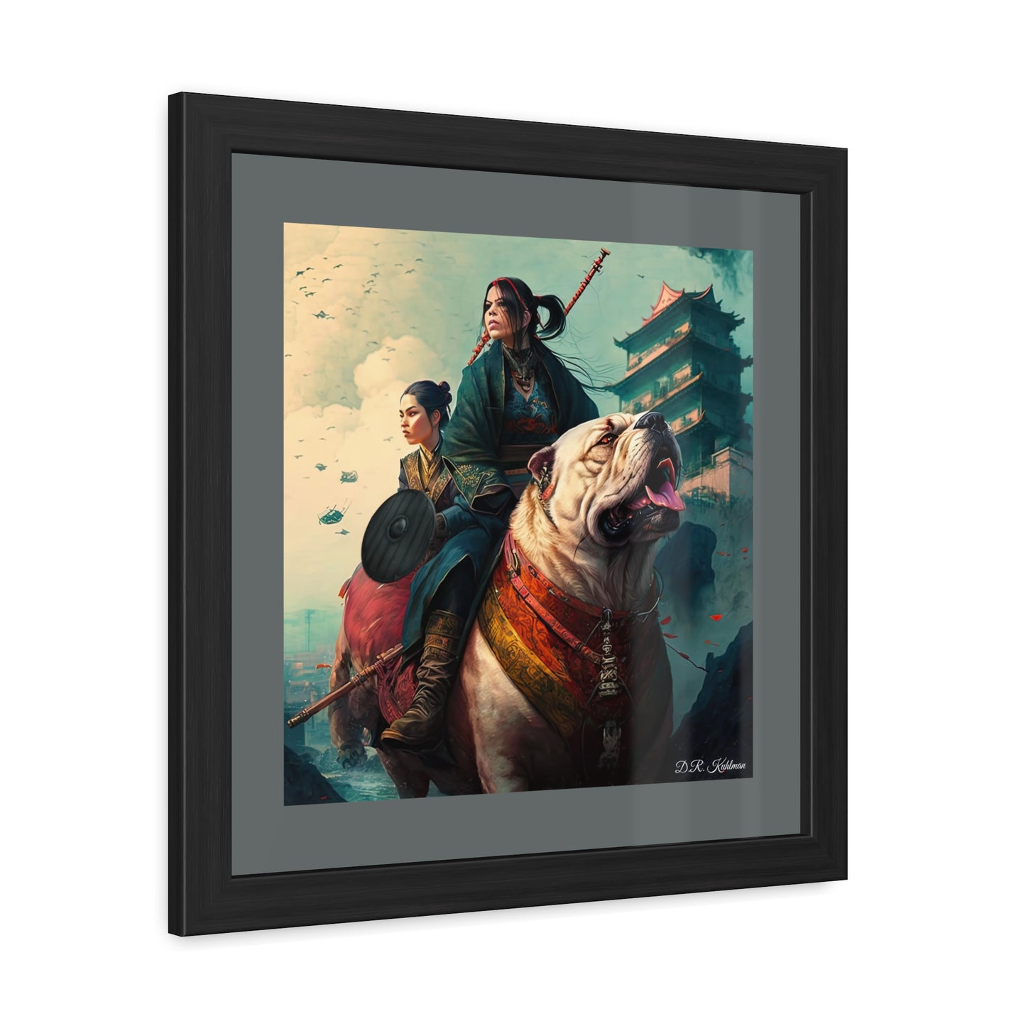 Samurai Sisters Battle Dog - Framed Fine Art Print