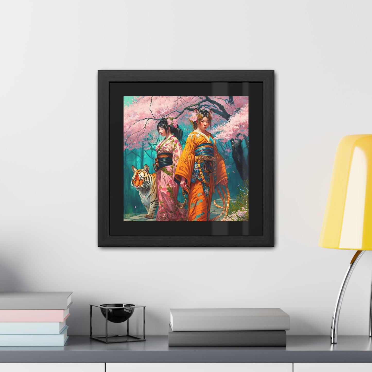 Cherry Blossom Tiger Geishas - Framed Fine Art Print