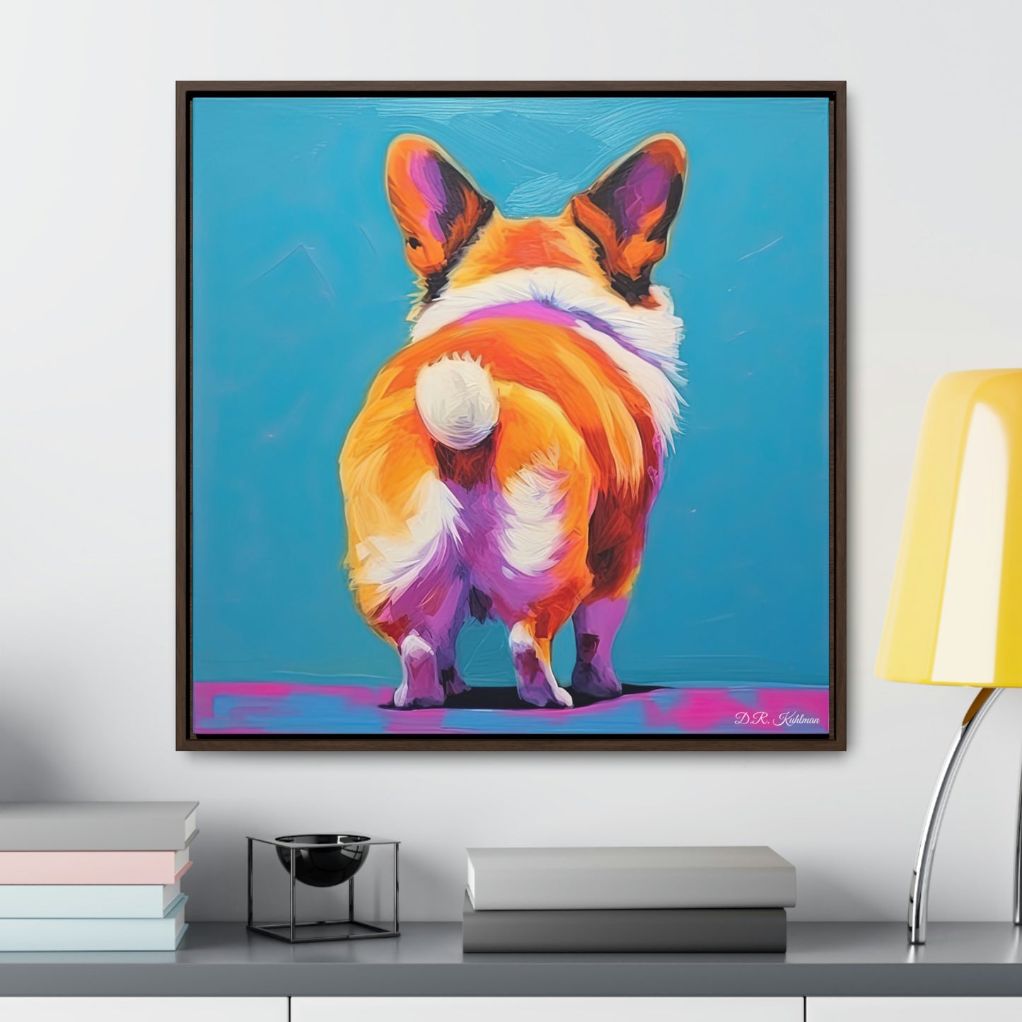 Corgi Butt Blue on Canvas