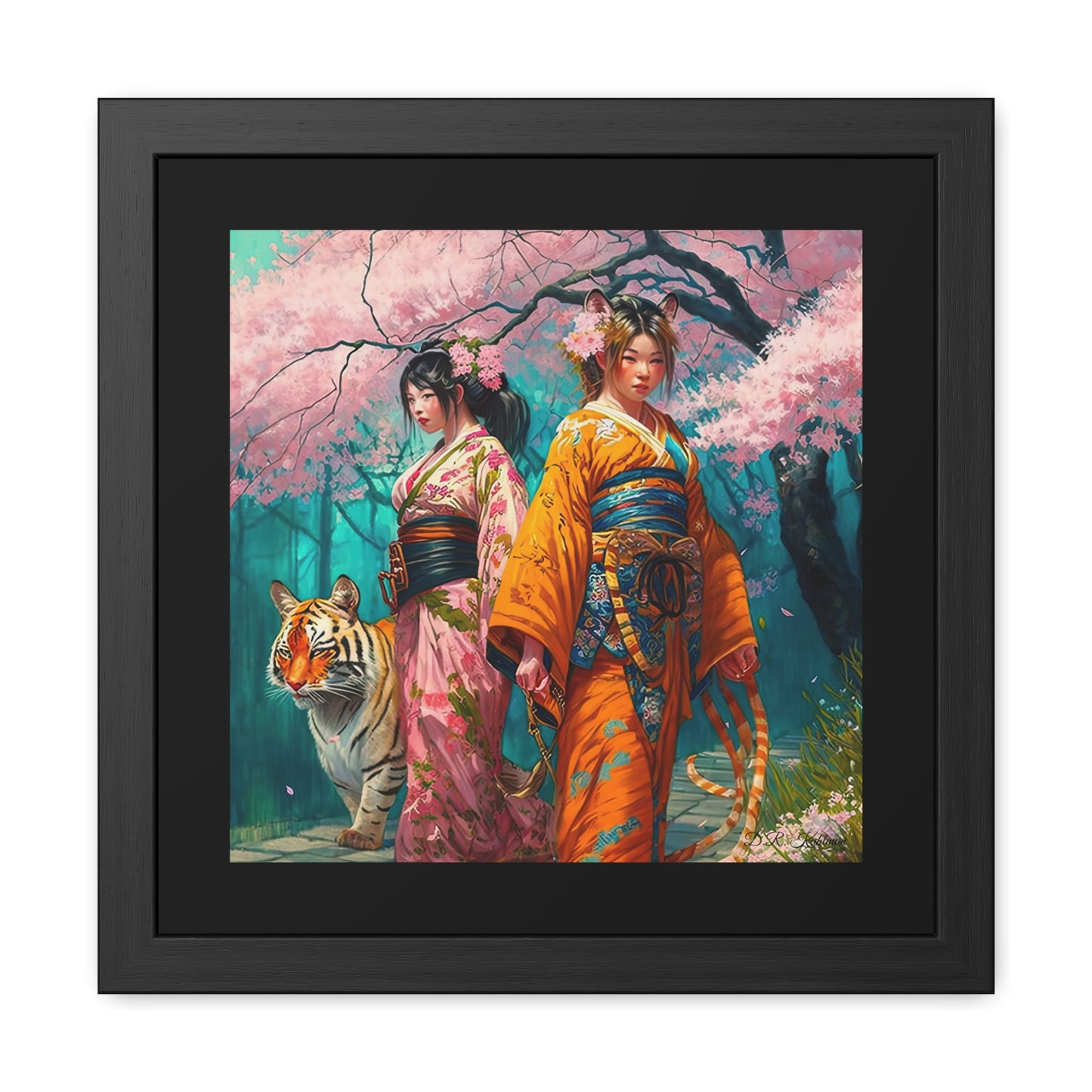 Cherry Blossom Tiger Geishas - Framed Fine Art Print