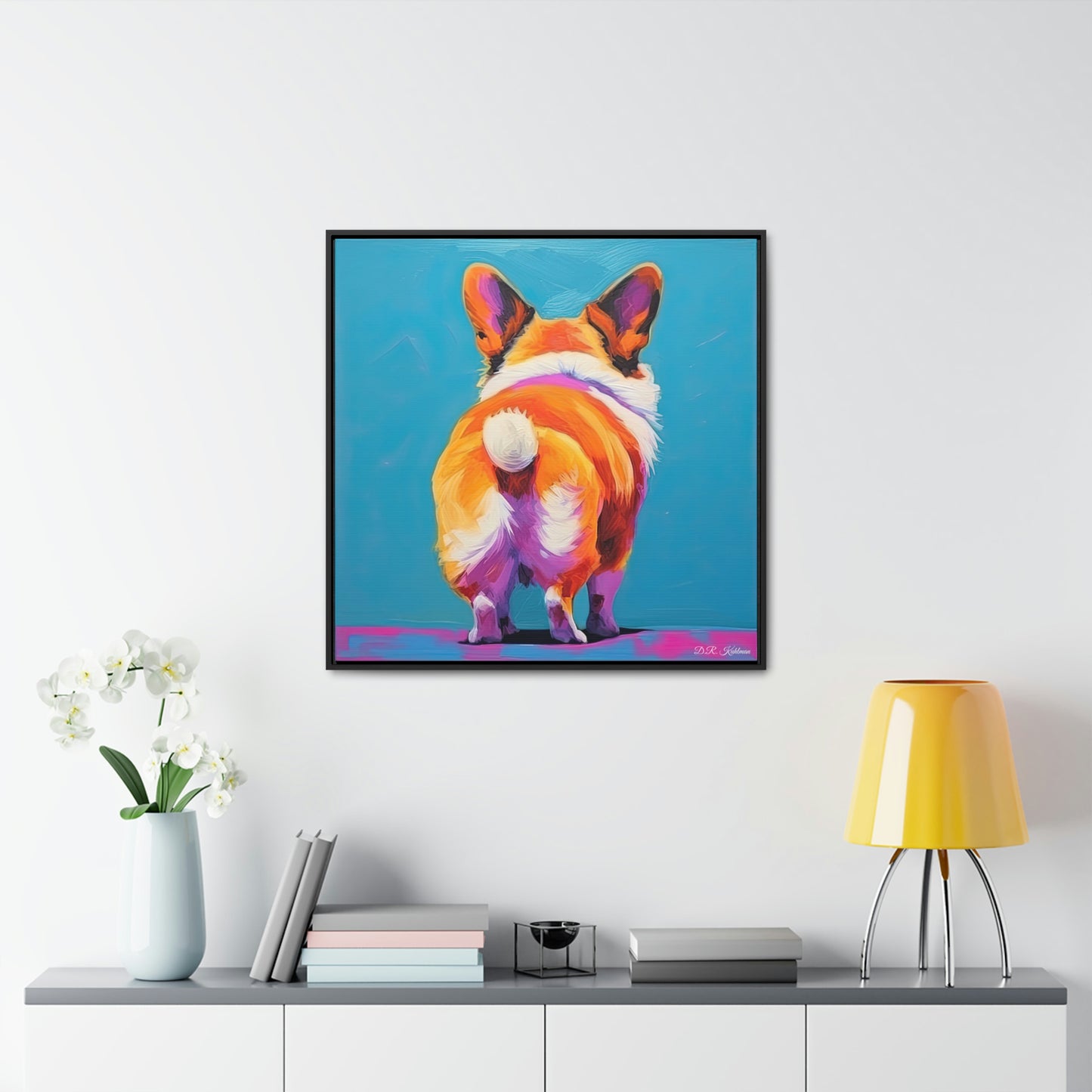 Corgi Butt Blue on Canvas