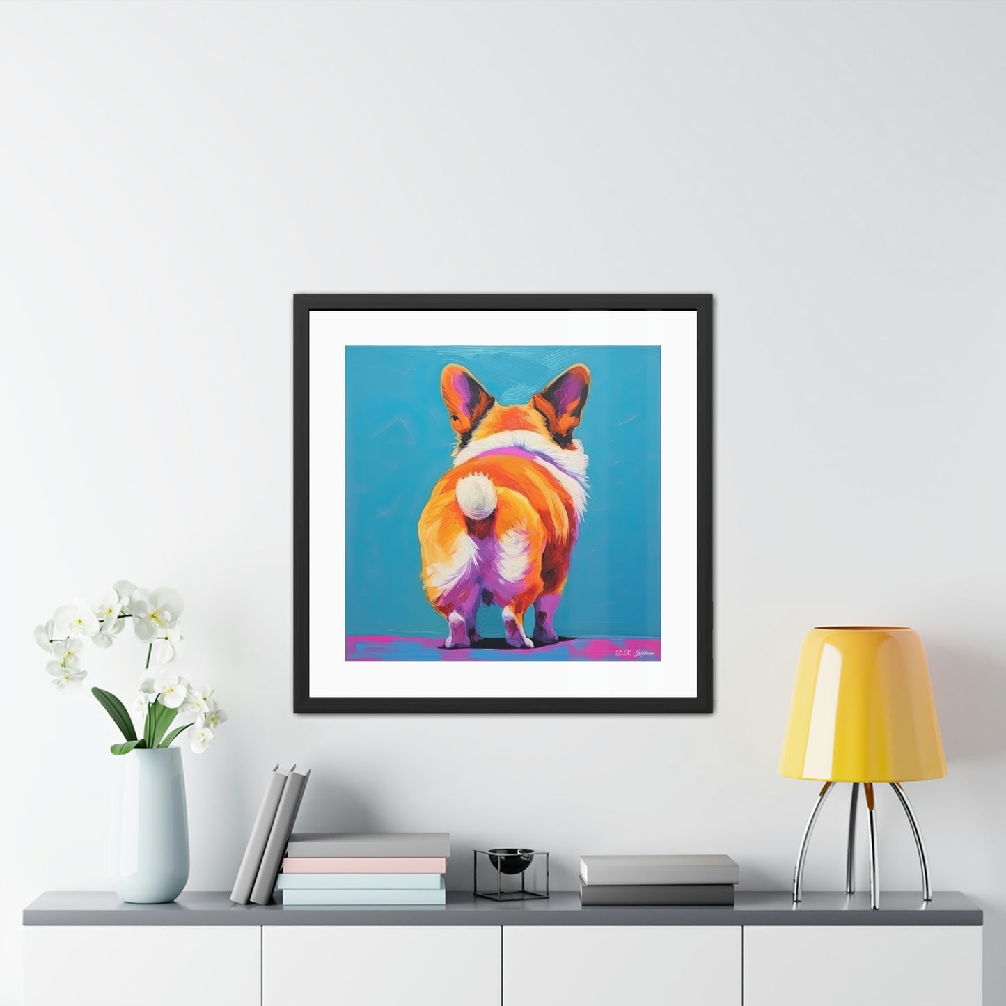 Corgi Butt Blue - Framed Fine Art Print