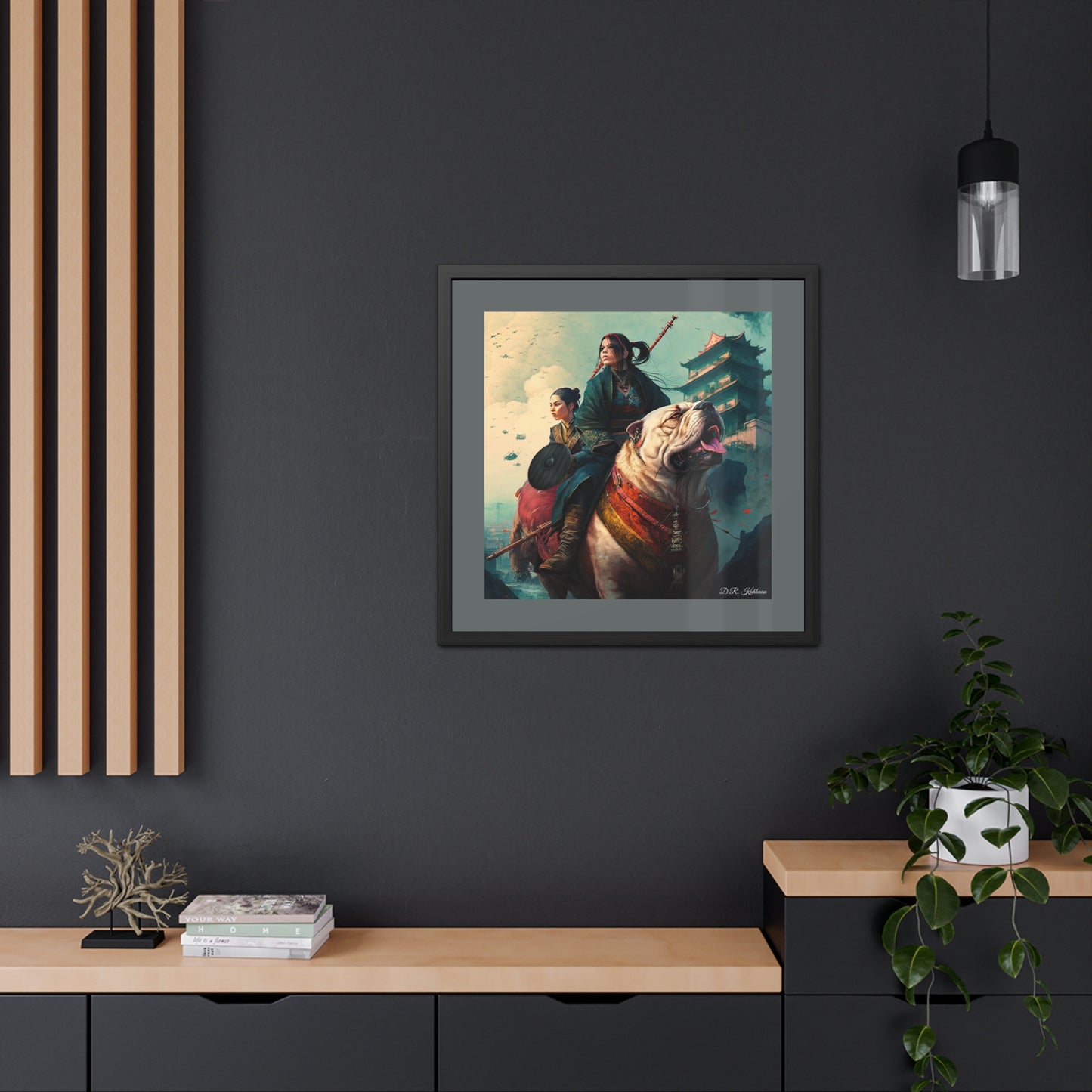 Samurai Sisters Battle Dog - Framed Fine Art Print