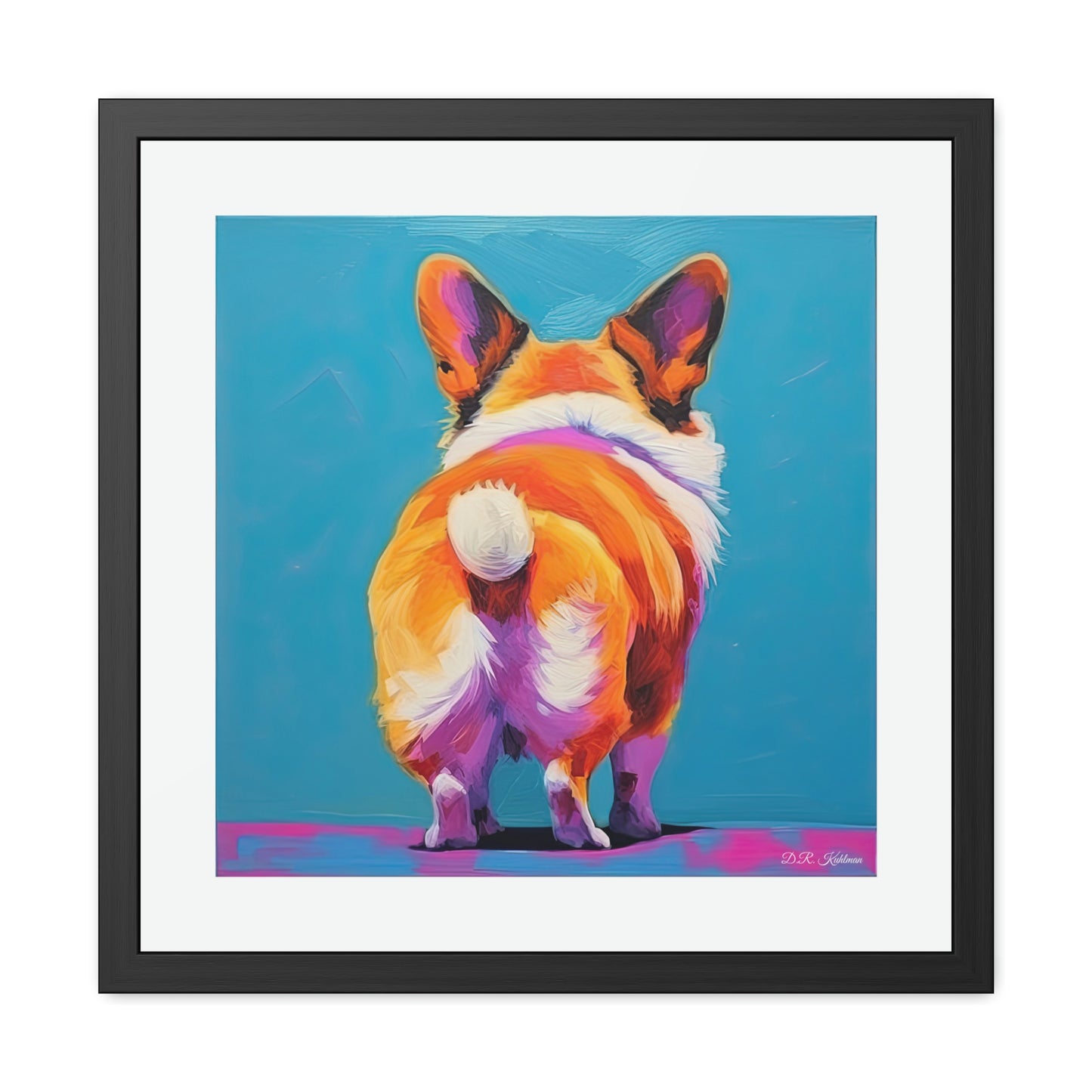 Corgi Butt Blue - Framed Fine Art Print