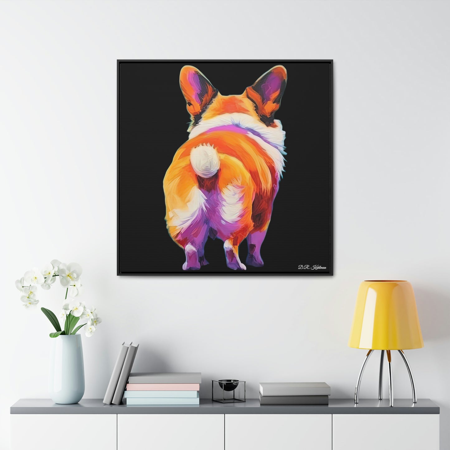 Corgi Butt Black on Canvas