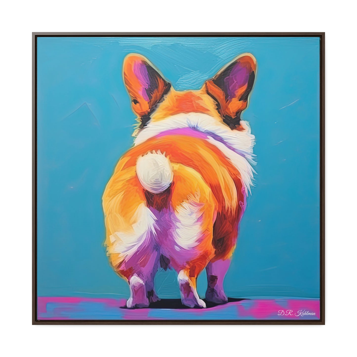 Corgi Butt Blue on Canvas