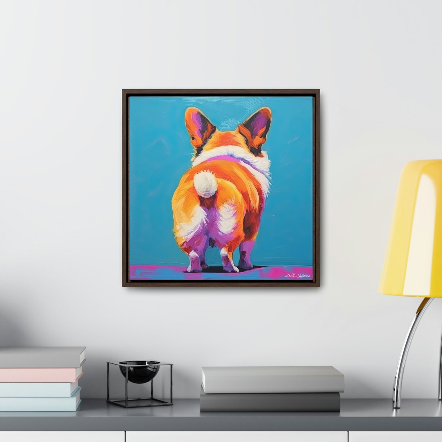 Corgi Butt Blue on Canvas