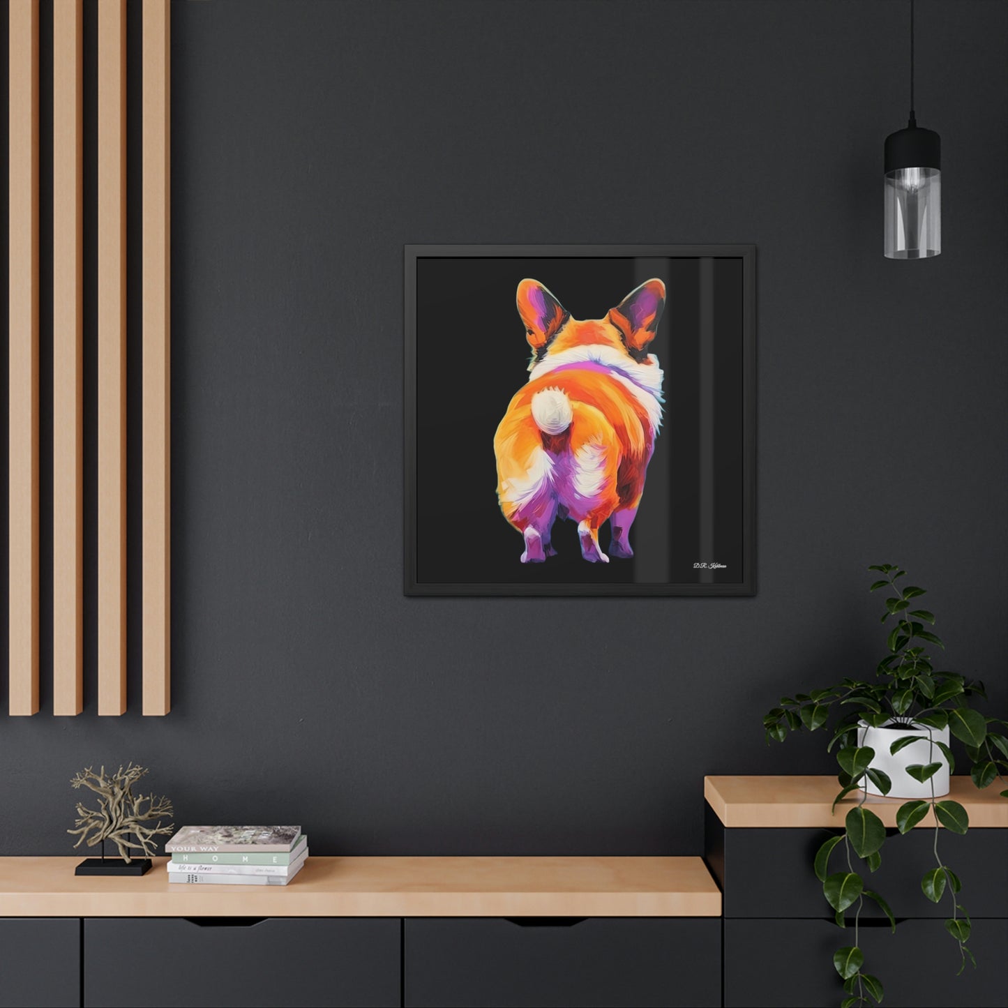 Corgi Butt Black - Framed Fine Art Print