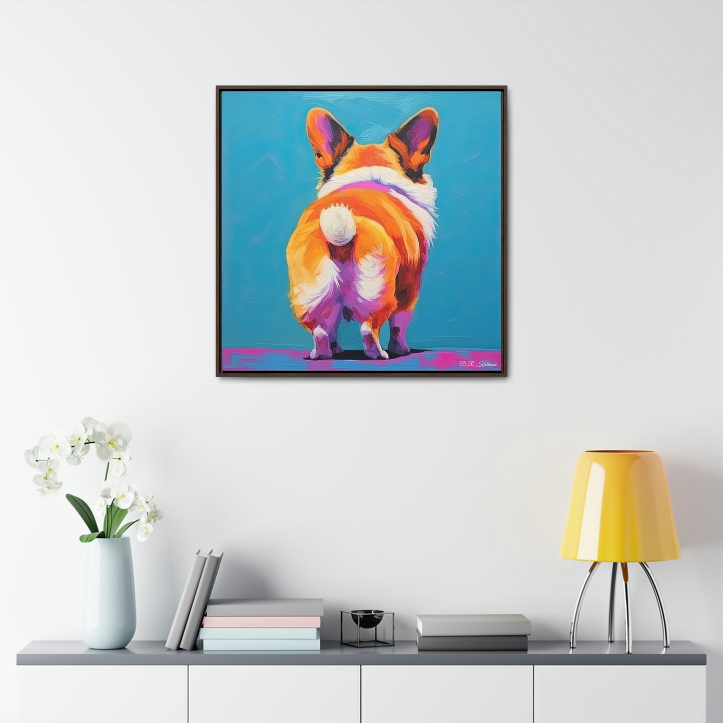 Corgi Butt Blue on Canvas