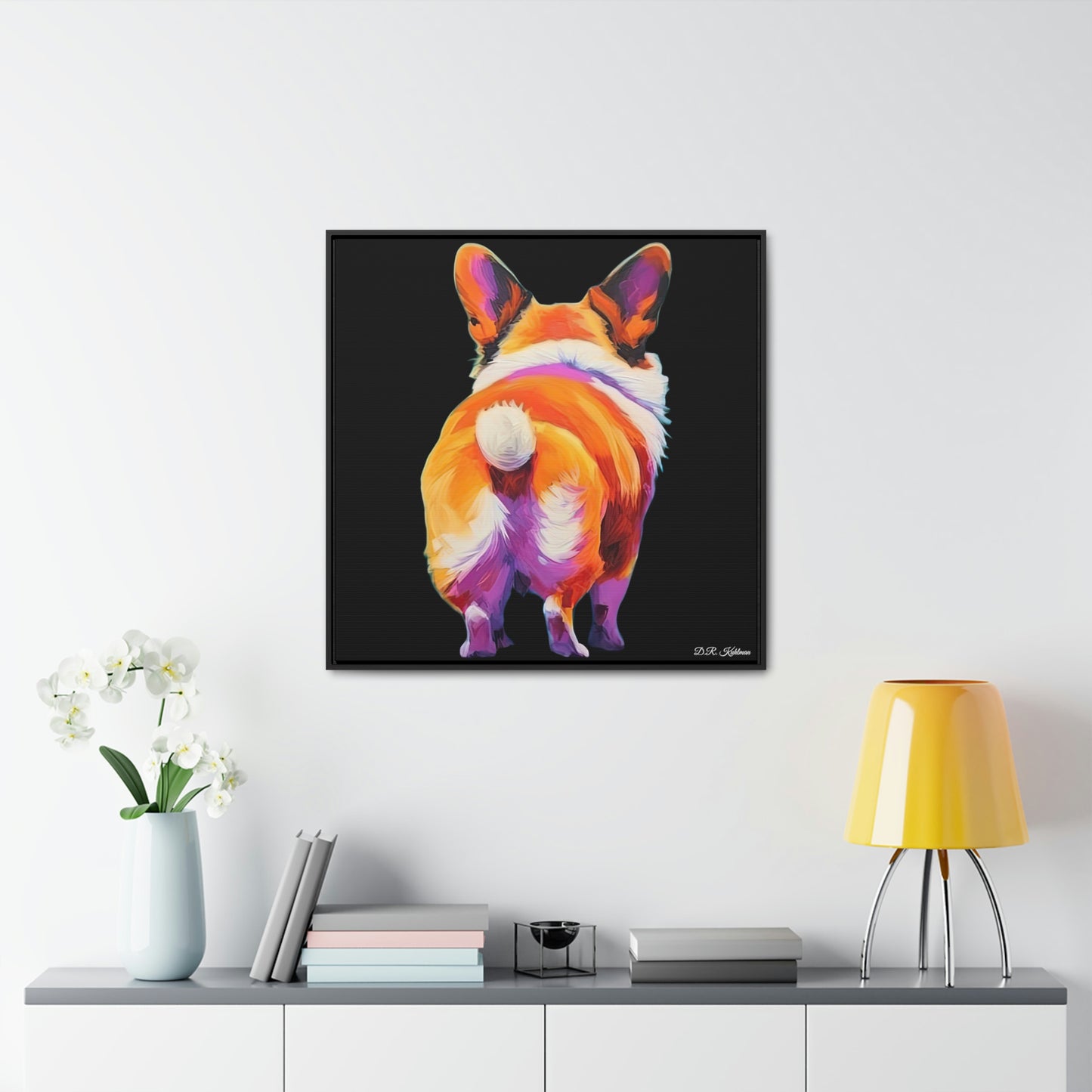 Corgi Butt Black on Canvas