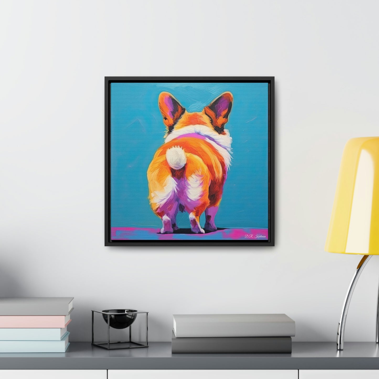 Corgi Butt Blue on Canvas