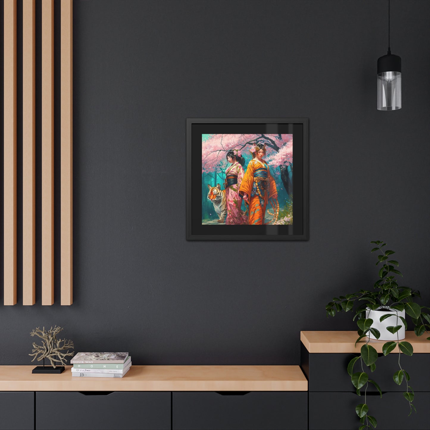 Cherry Blossom Tiger Geishas - Framed Fine Art Print