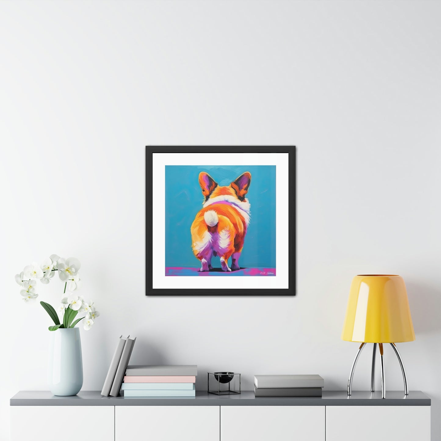 Corgi Butt Blue - Framed Fine Art Print