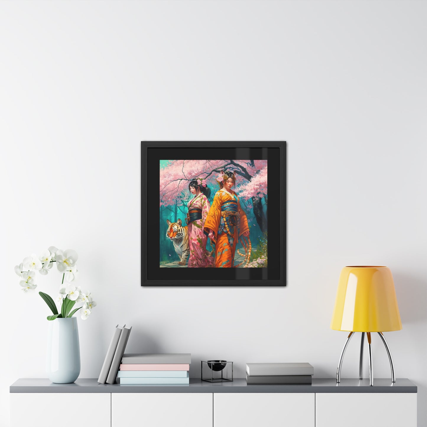 Cherry Blossom Tiger Geishas - Framed Fine Art Print