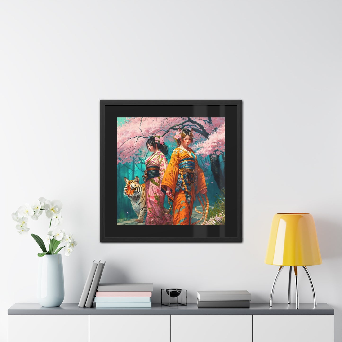 Cherry Blossom Tiger Geishas - Framed Fine Art Print