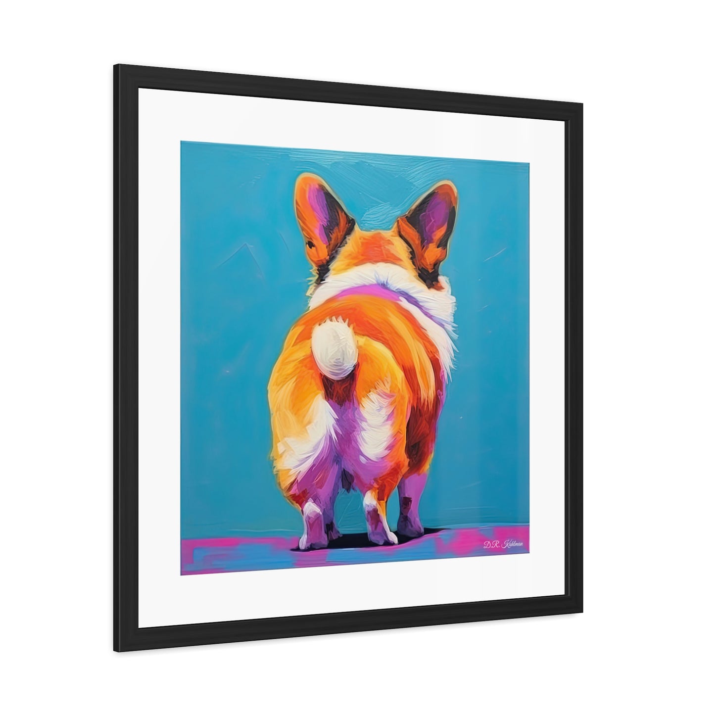 Corgi Butt Blue - Framed Fine Art Print